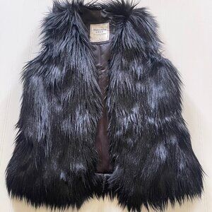 Abercrombie & Fitch Women's Small Black Faux Fur Vest Black Jacket Festival T3